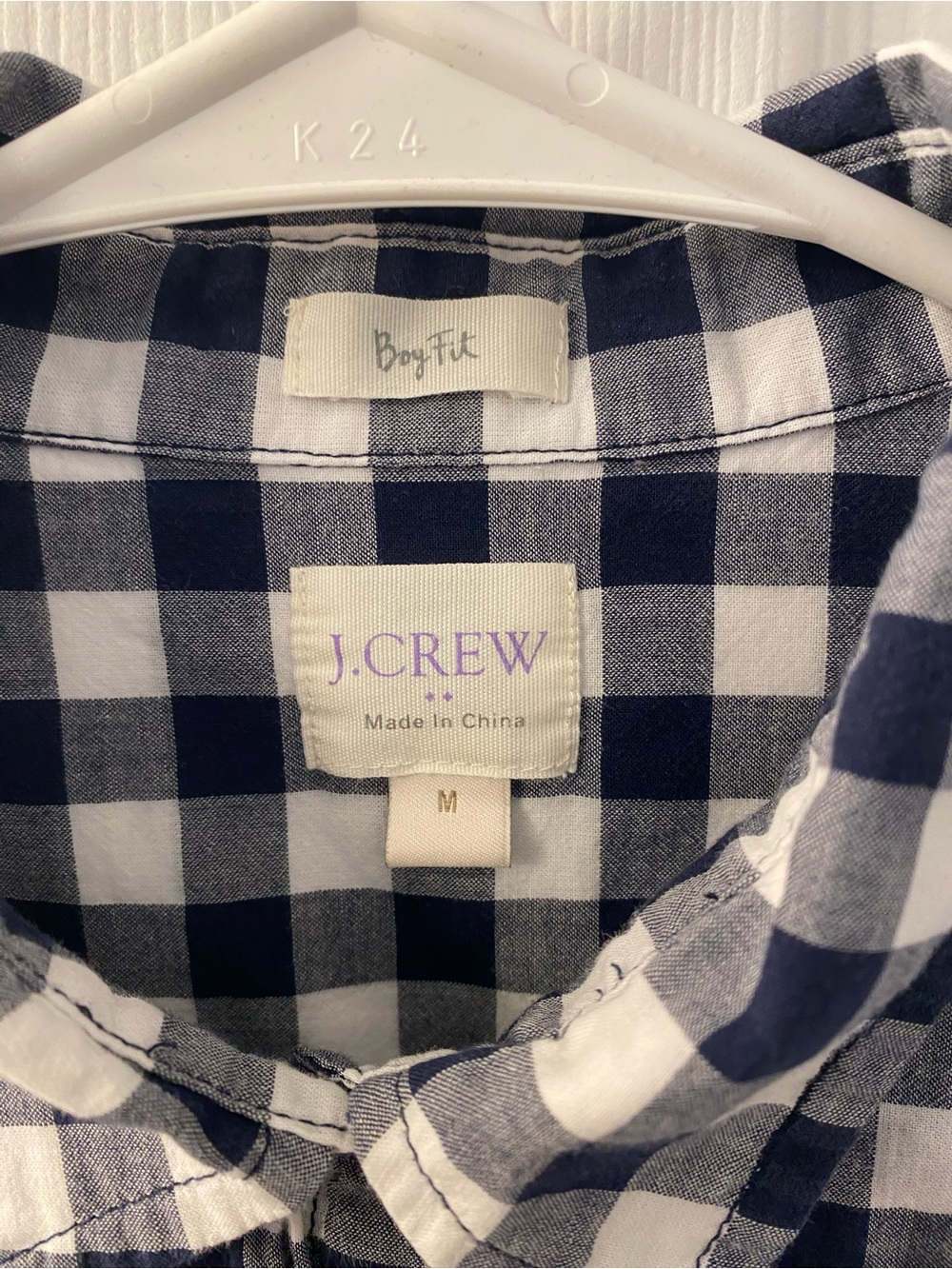 J. Crew Womens 100% Cotton Navy and White Gingham Button-Down - Picture 2 of 4
